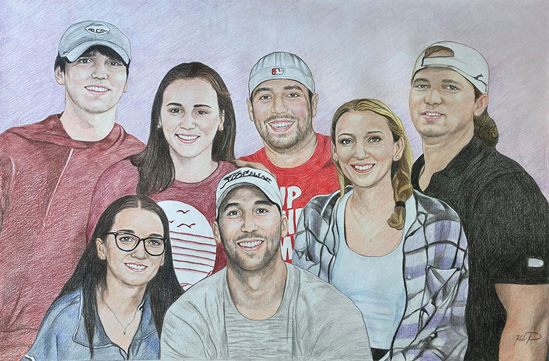 Gorgeous color pencil drawing of a happy family