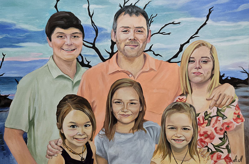 Beautiful acrylic painting of a family