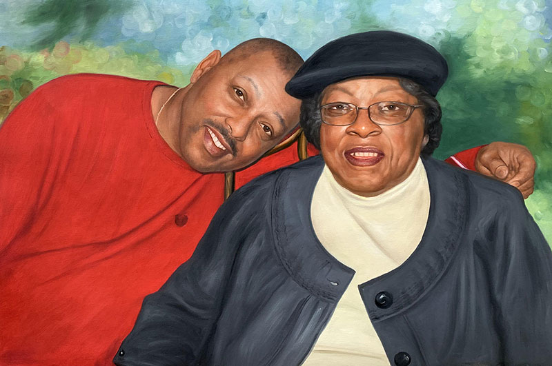 Beautiful acrylic painting of a mother and son