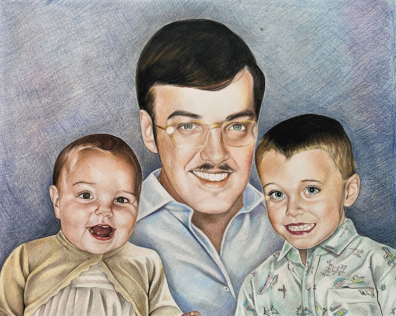 Beautiful color pencil drawing of a family