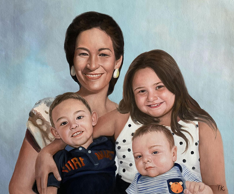 Beautiful handmade oil painting of a family