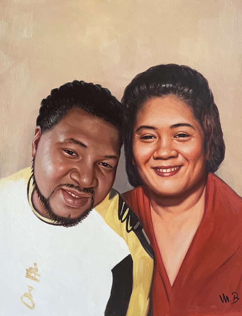 Custom oil painting of a mother and son