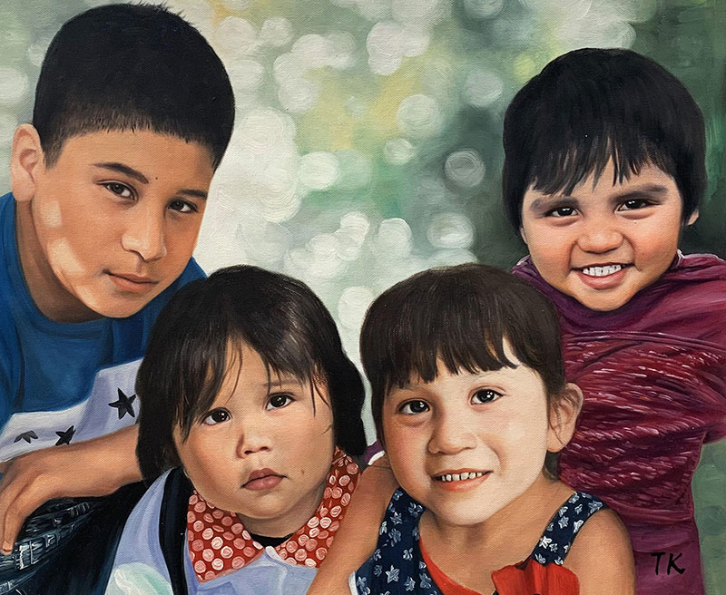 Custom oil painting of four children