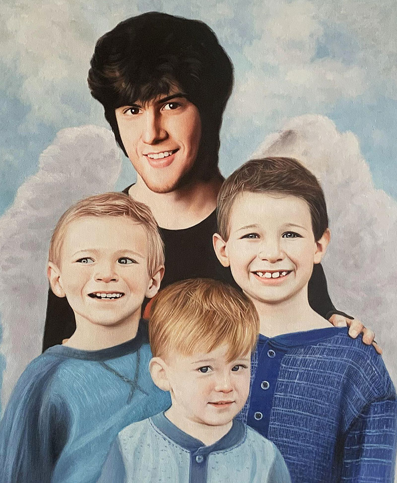 Beautiful memorial painting of an adult with children