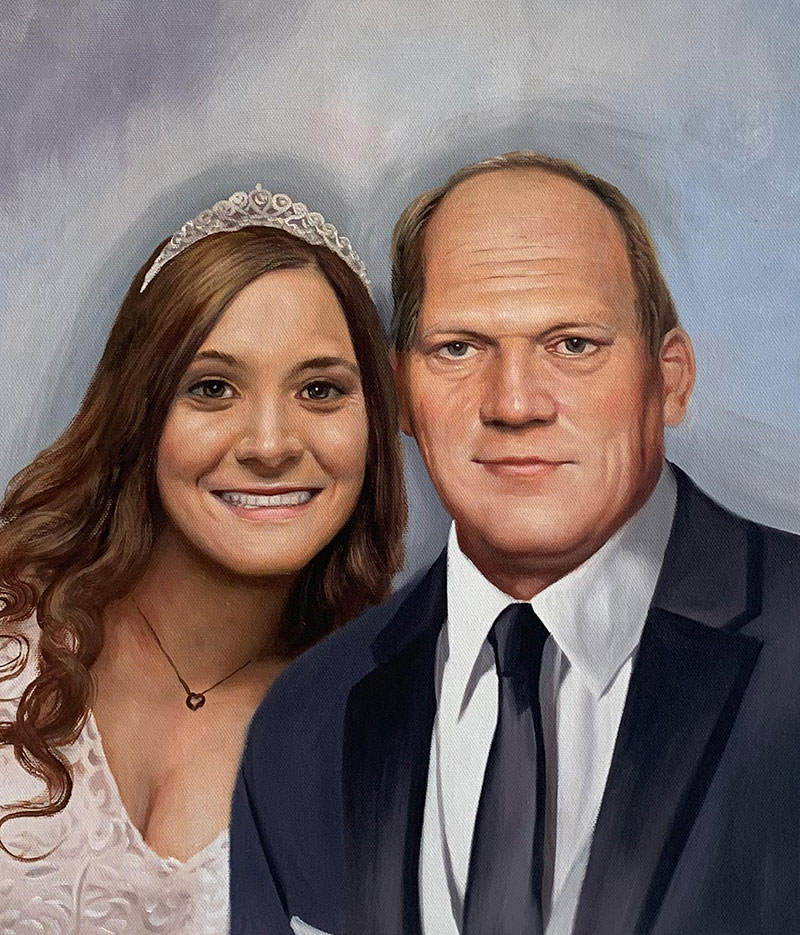 Painted portrait of a bride and groom.