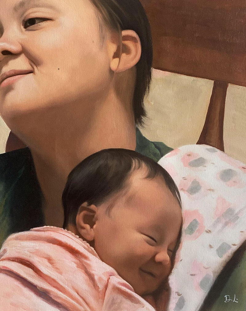 Painting of a mother holding her sleeping baby.