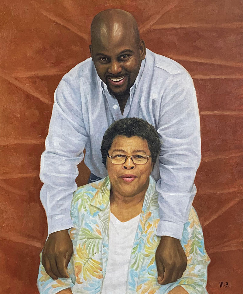 Gorgeous handmade oil painting of a mother and son