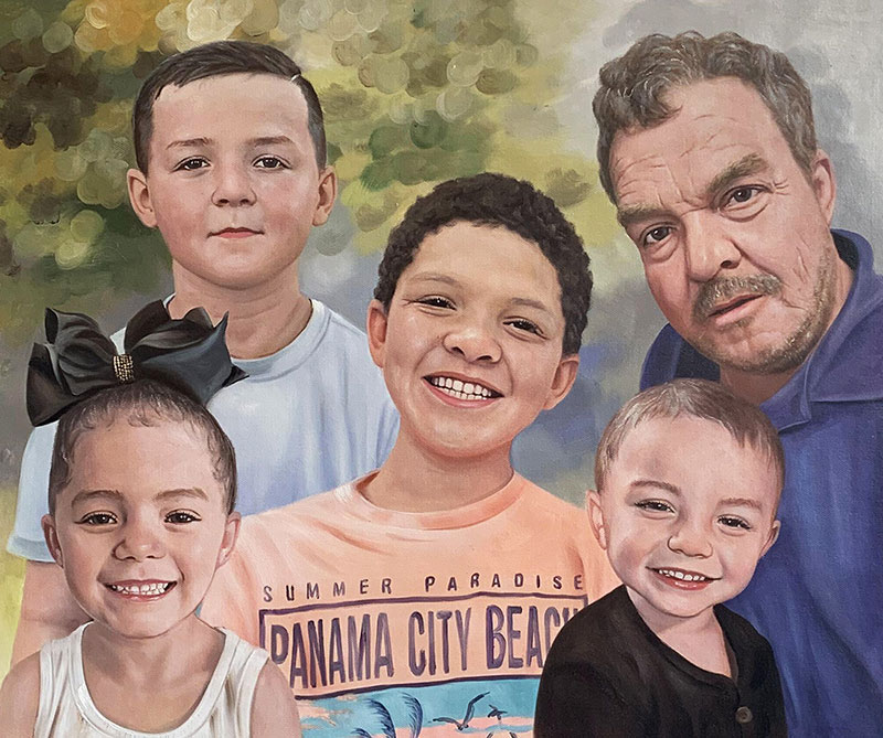 Handmade oil painting of a happy family