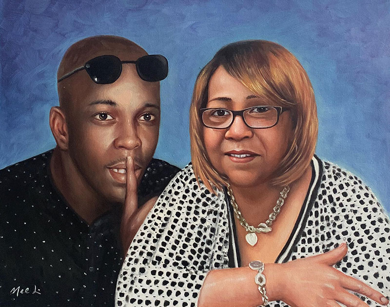 Custom oil painting of a mother and son