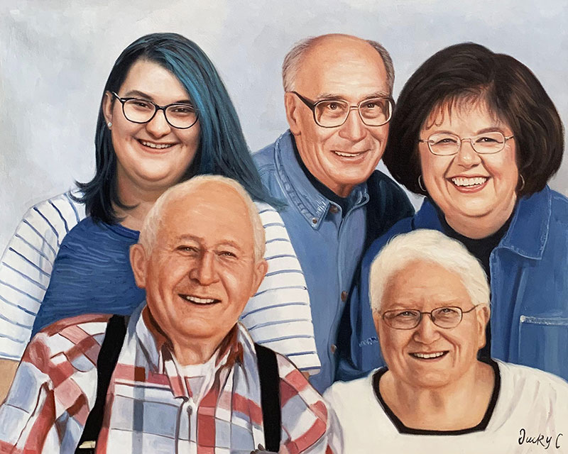 Gorgeous handmade oil painting of a happy family