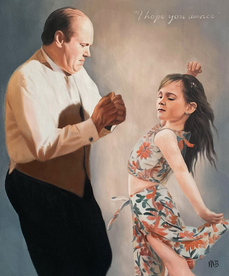 Beautiful memorial painting of a father and daughter dancing
