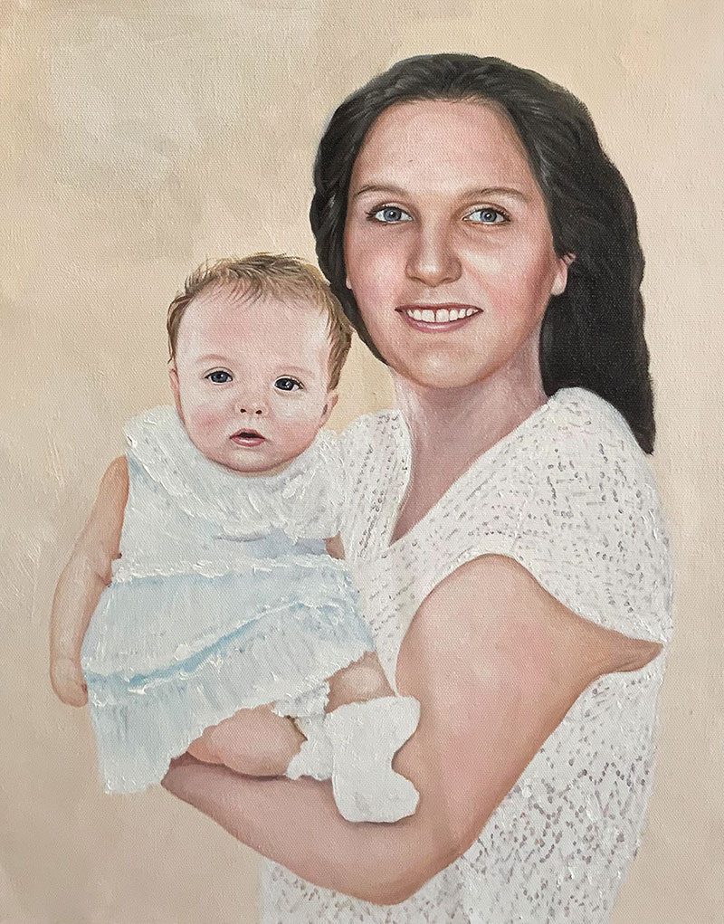 Painting of a mother holding her baby.