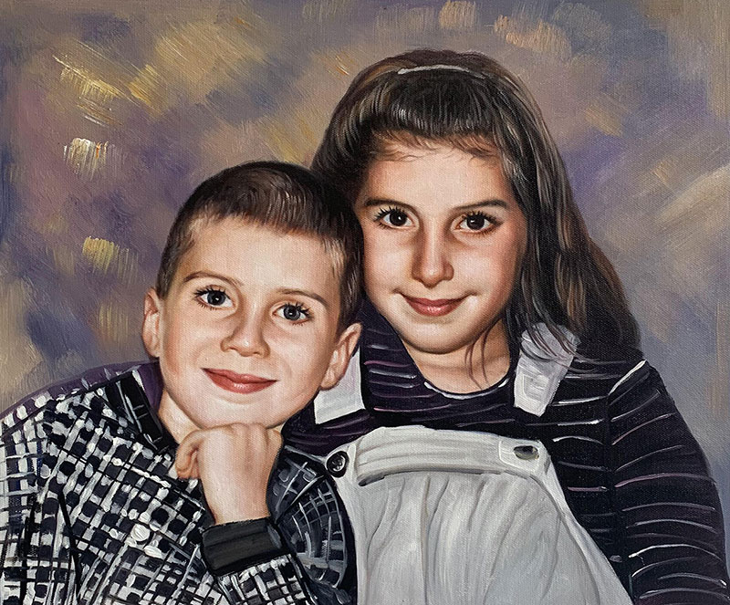 Custom oil painting of two children
