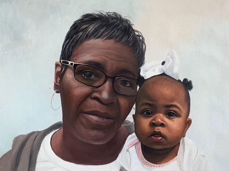Custom oil painting of a grandmother and a granddaughter
