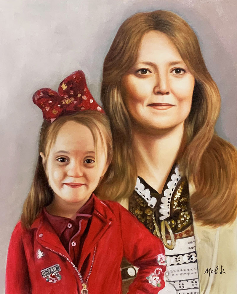 Custom handmade oil painting of a mother and daughter