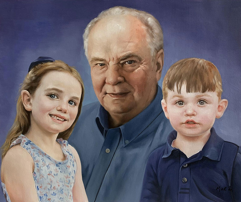 Hyper realistic handmade painting of a family in oil