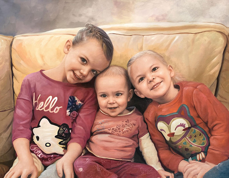 Custom handmade oil painting of three children