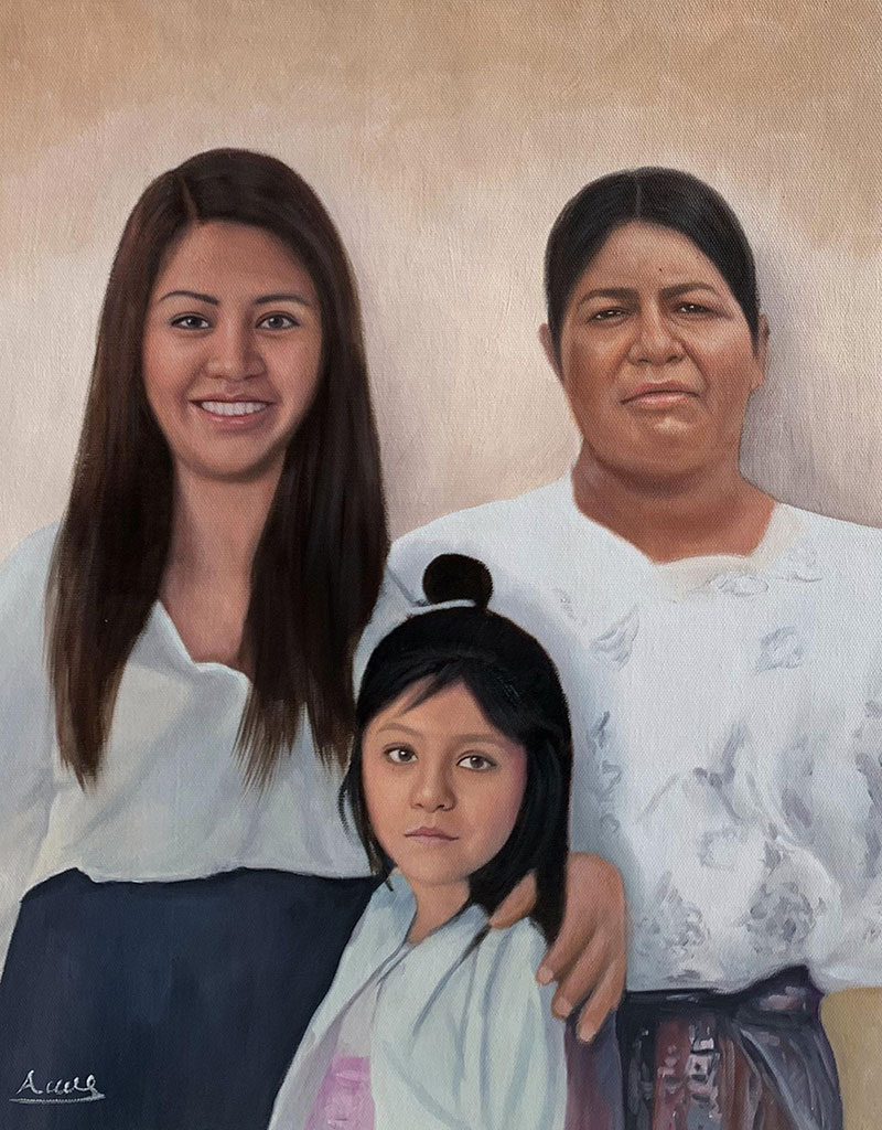 Beautiful handmade oil artwork of three generations