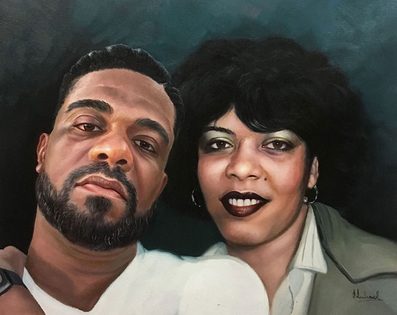 Painted portrait of a couple.