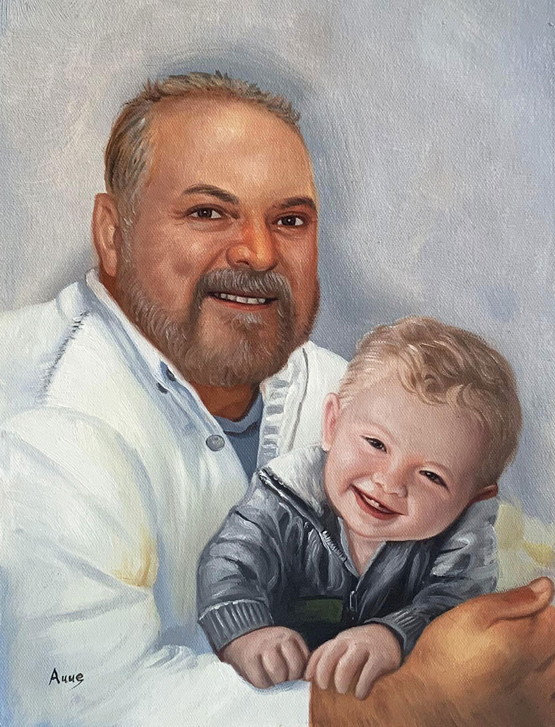 Painting of a man holding a toddler.