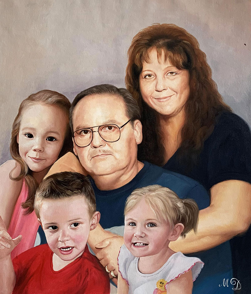 Custom handmade oil painting of a family