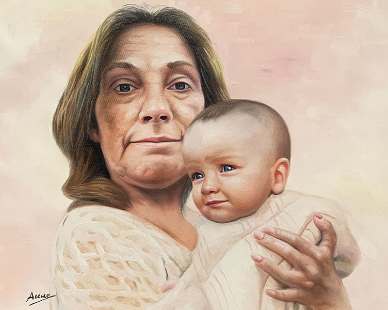 Painting of a woman holding a baby.