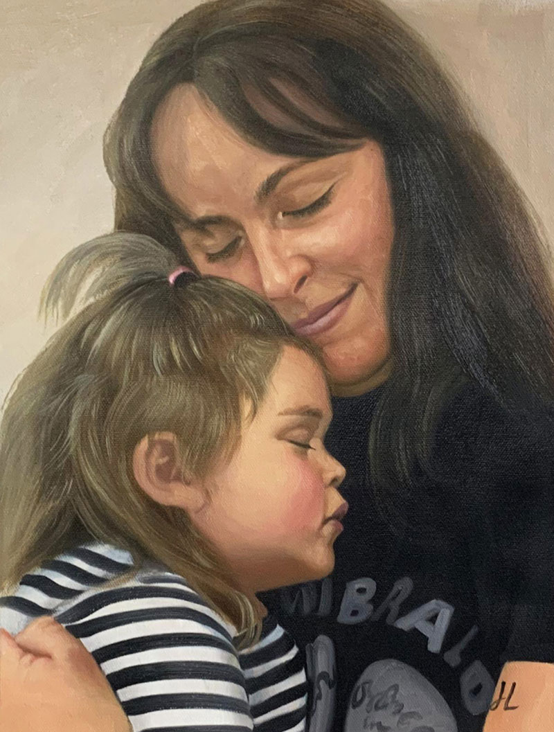 Gorgeous handmade oil artwork of a mother and daughter
