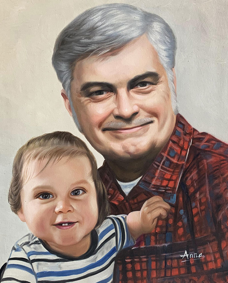 Painted portrait of a man and toddler.