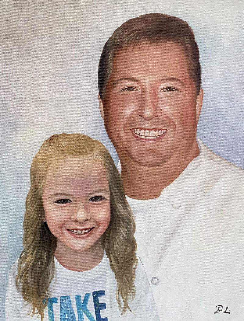 Custom oil painting of a father and daughter