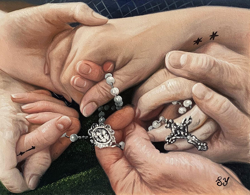 Beautiful handmade oil painting of holding hands