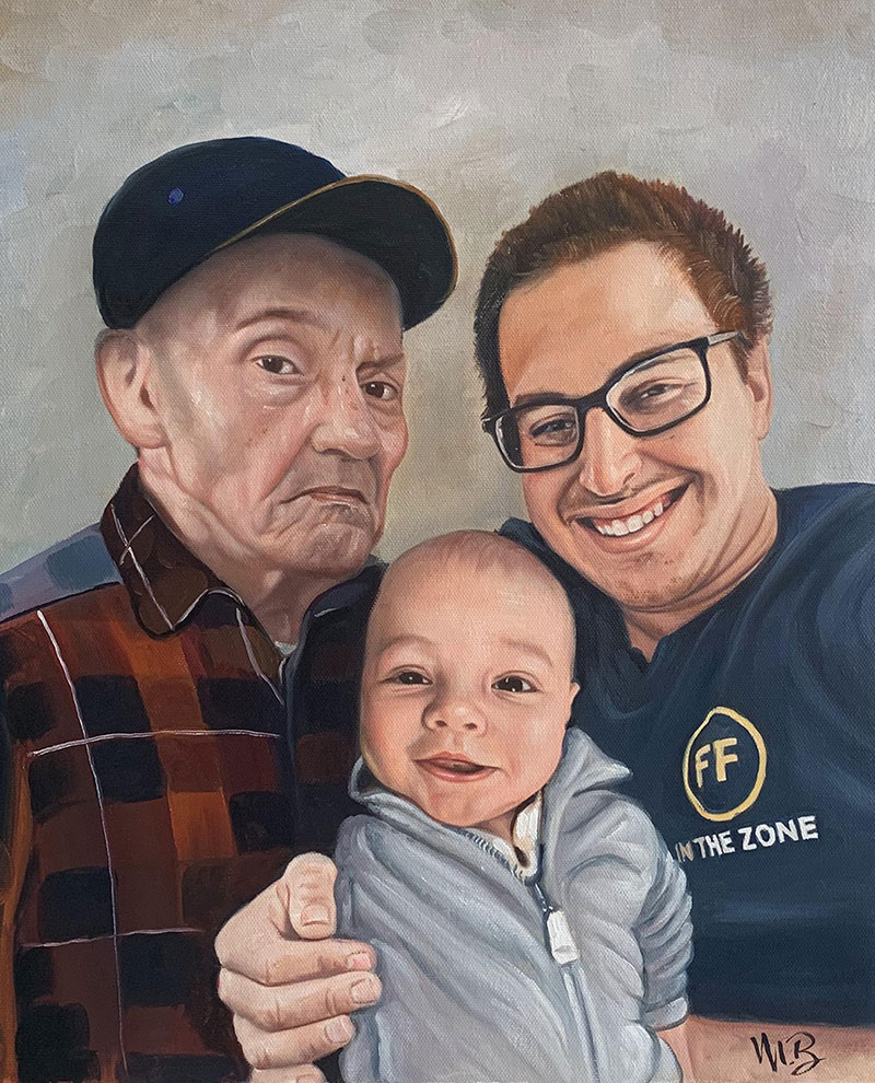Gorgeous painting of three generation in oil