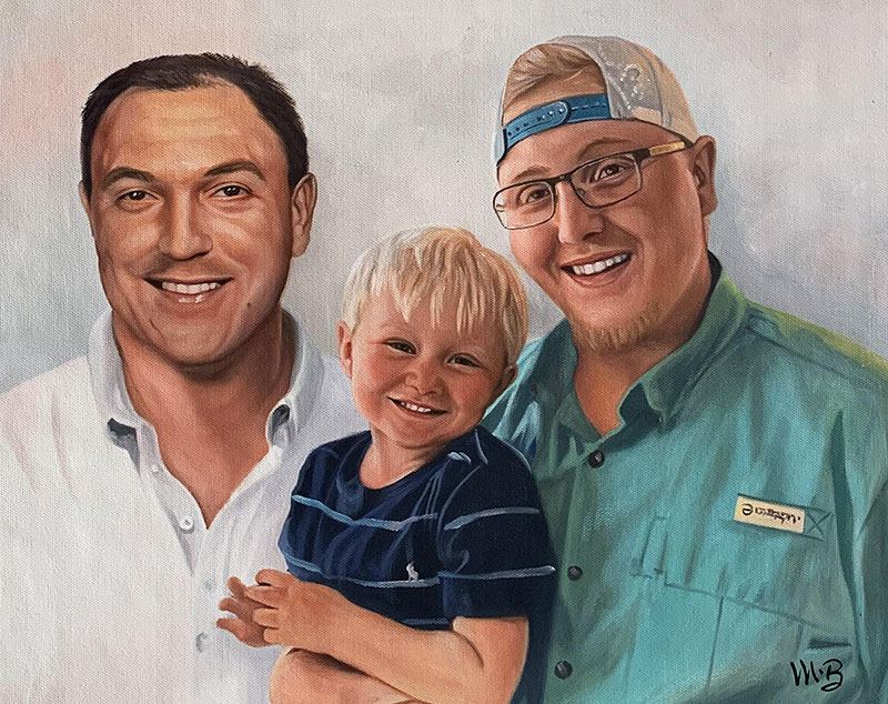 Beautiful oil artwork of three generations