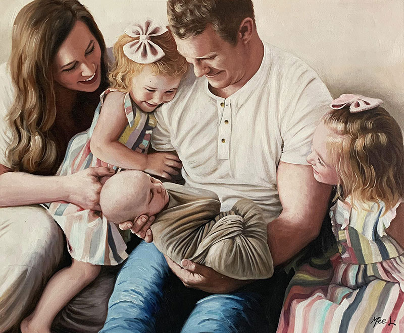 Gorgeous oil painting of parents with children