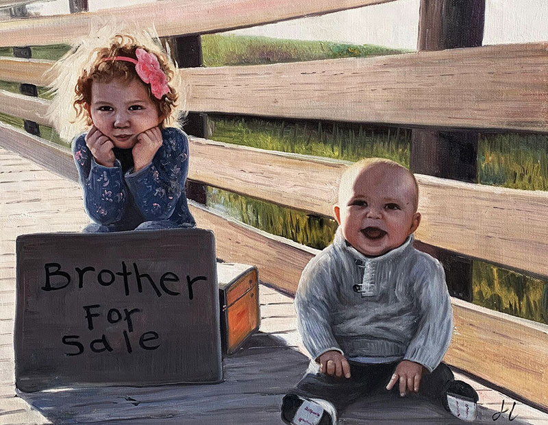 Funny artwork of little brother and sister