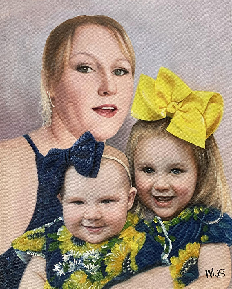 Beautiful oil painting of a mother and children 