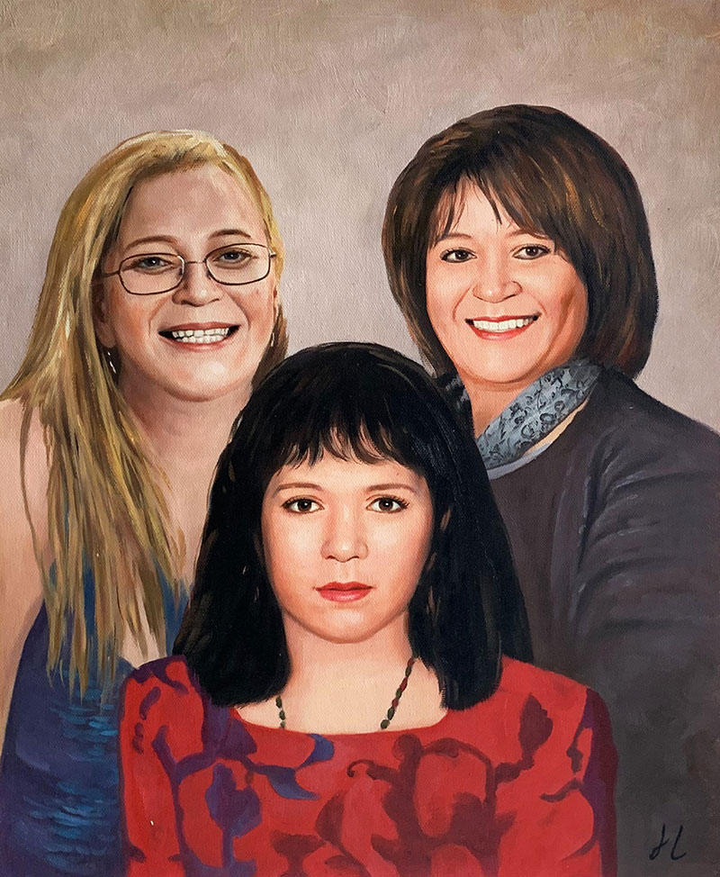 Beautiful handmade oil painting of three adults