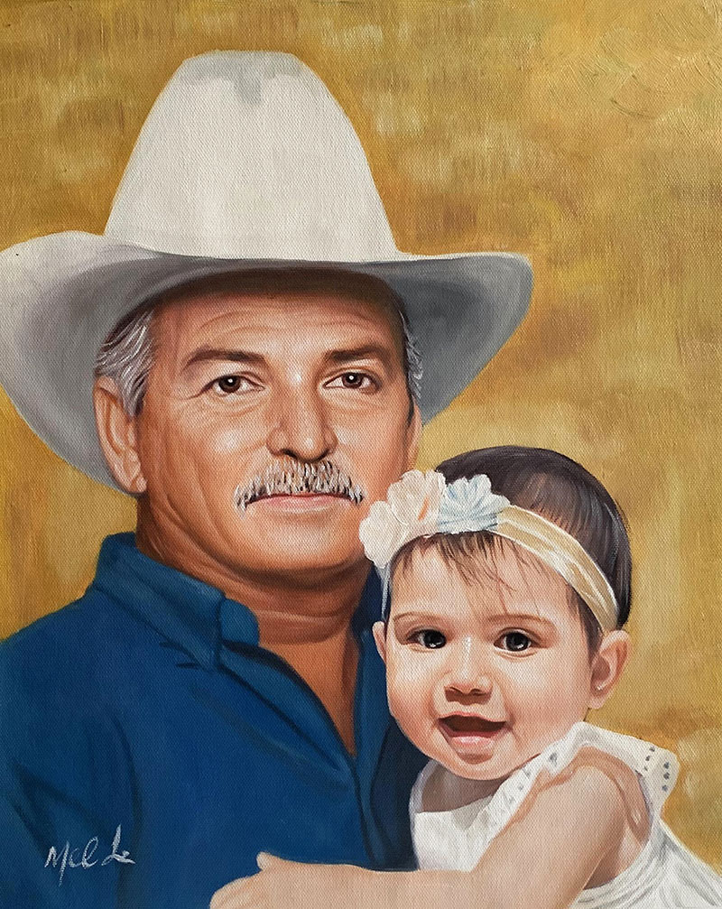 Beautiful oil artwork of a grandfather and a granchild