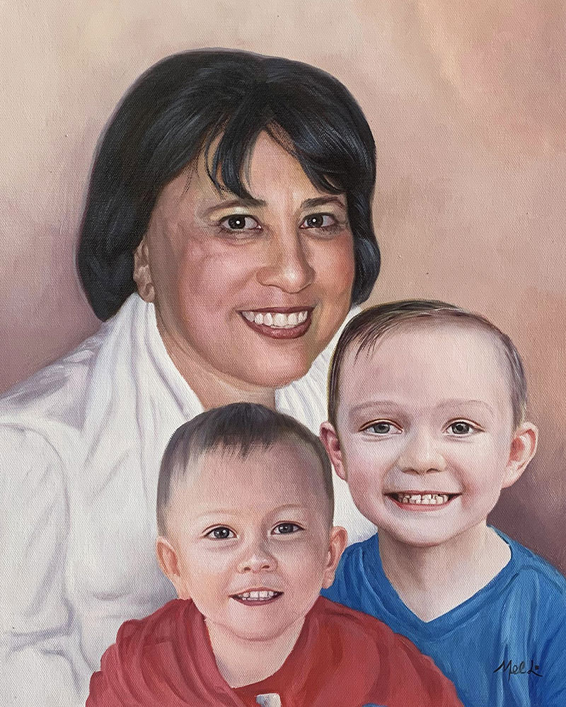 Beautiful oil artwork of a grandmother with a grandchild