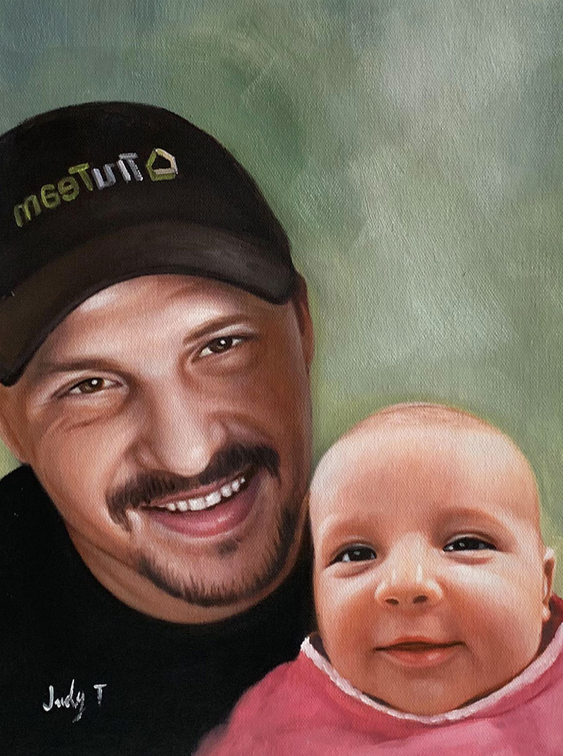 Custom oil painting of a father and child