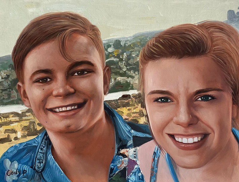 Beautiful handmade oil artwork of two adults