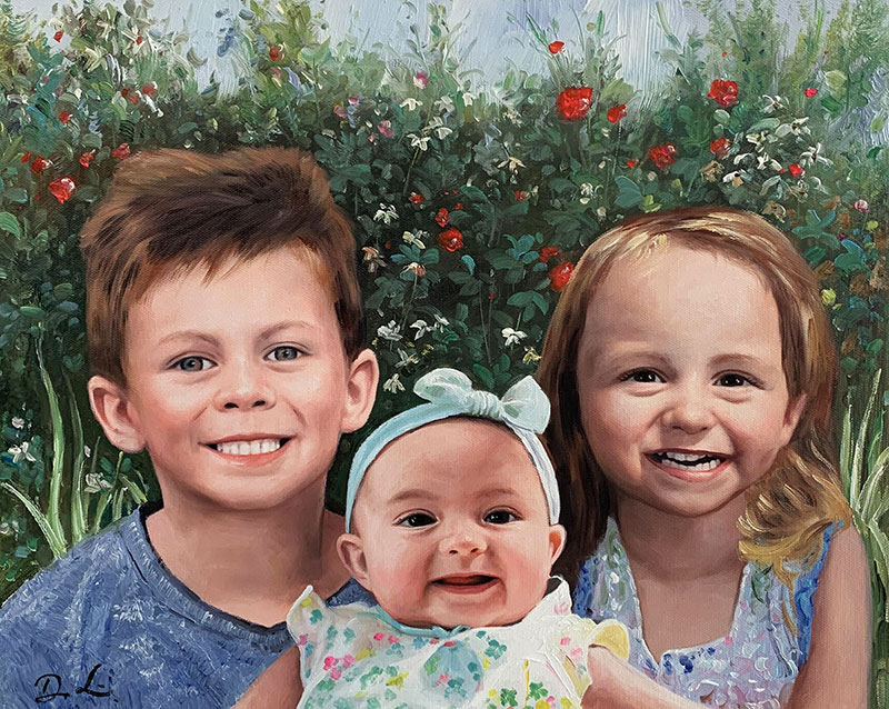 Gorgeous handmade oil artwork of three siblings