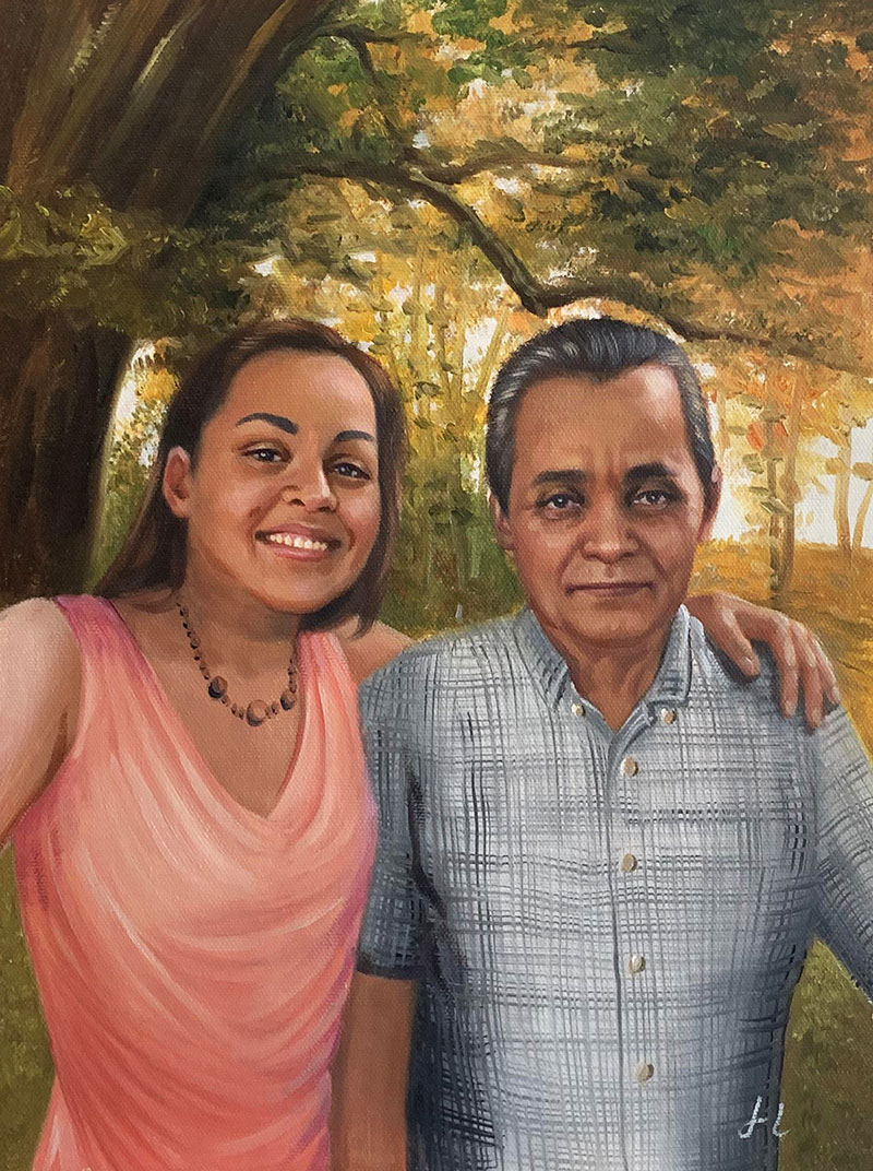 Beautiful handmade oil painting of a father and daughter