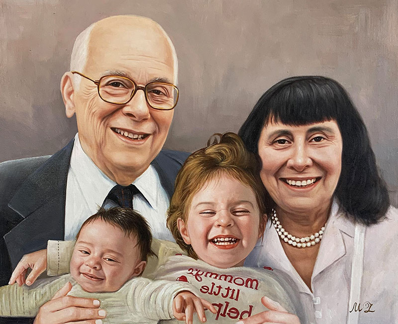 Beautiful handmade oil painting of a happy family