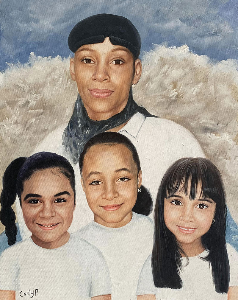 Gorgeous memorial painting of a mother with her children