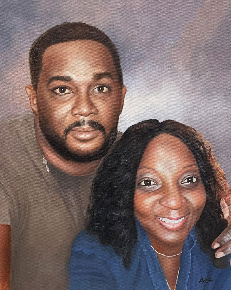 Painted portrait of a Black couple.
