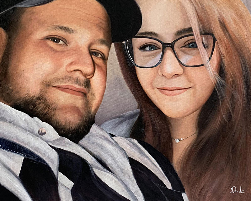 Custom handmade oil painting of a father and daughter