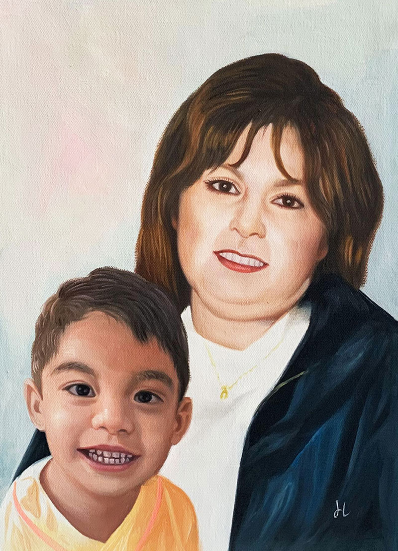 Custom oil painting of a mother and child