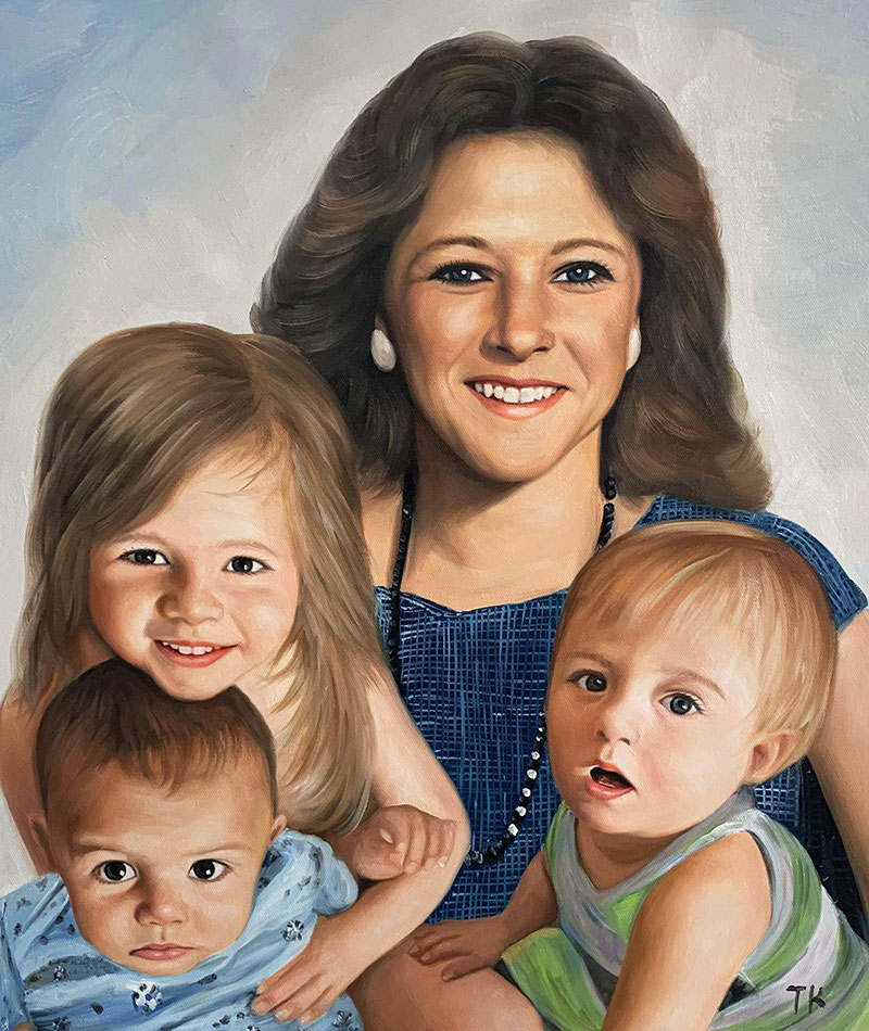 Beautiful oil artwork of a mother and children