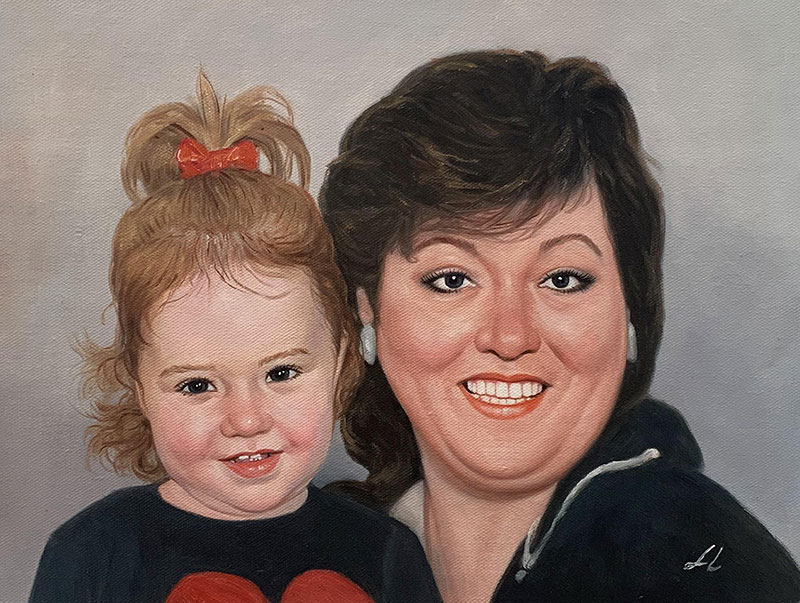 Custom oil painting of a mother and daughter