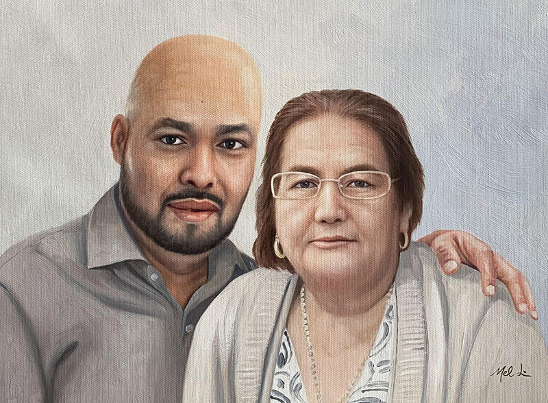 Painted portrait of a man and woman.